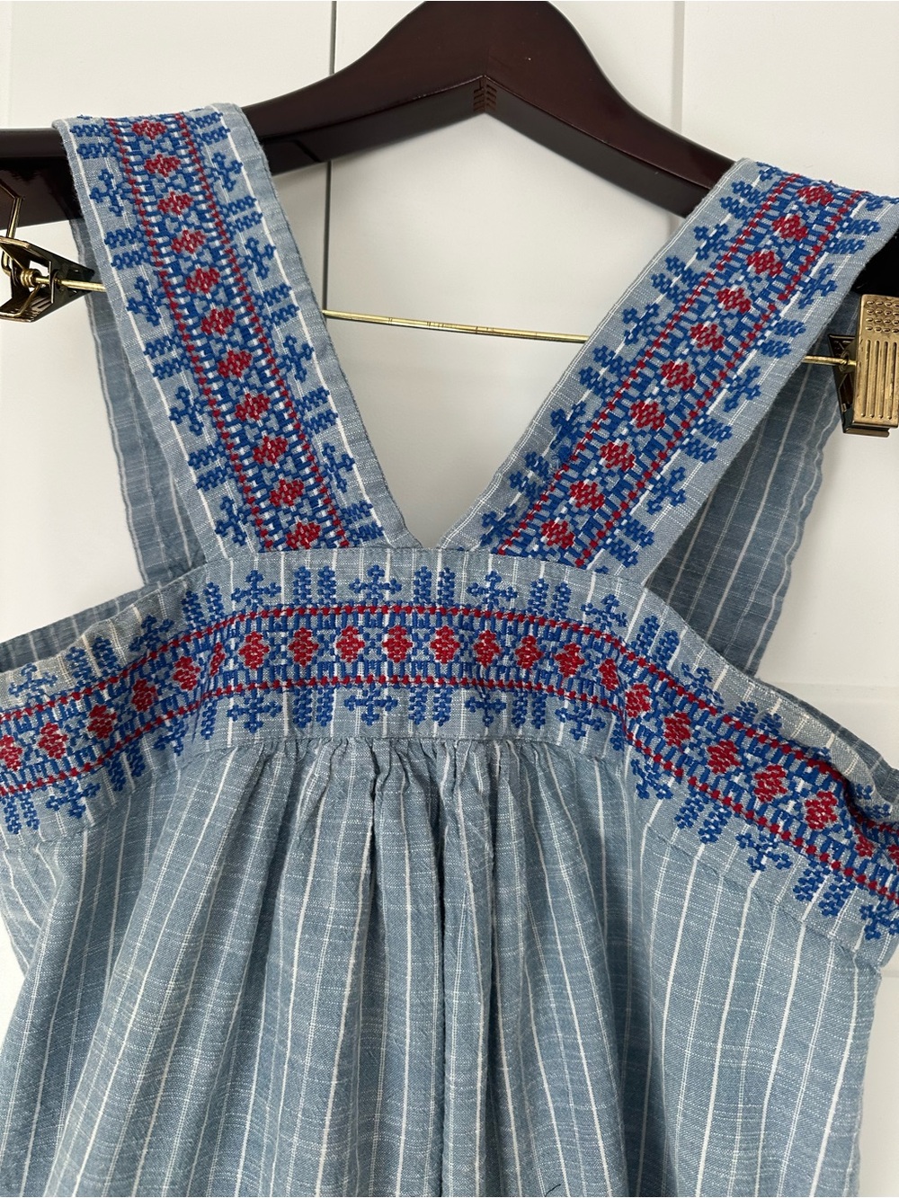 Kopari Leland Blue Pinstripe Embroidered Crop‎ Top Anthropologie M - Picture 3 of 4